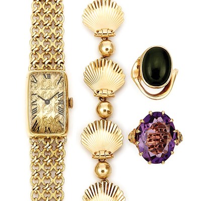 Lot 867 - Group of Gold and Metal Jewelry