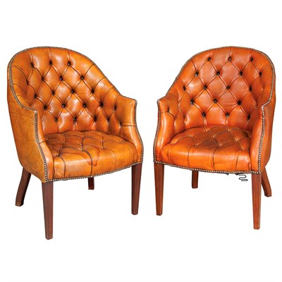 Lot 372 - Pair of Tufted Upholstered Tub Chairs