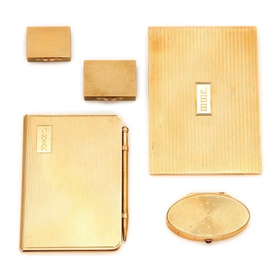 Lot 898 - Two Gold and Low Karat Gold Note Pad Cases and Three Pill Boxes