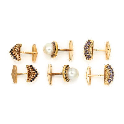 Lot 901 - Three Pairs of Gold Cufflinks