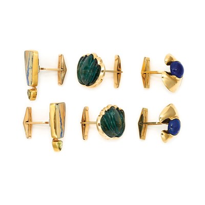 Lot 182 - Three Pairs of Gold Cufflinks