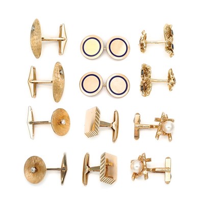 Lot 571 - Six Pairs of Gold Cufflinks