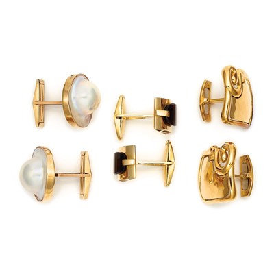 Lot 173 - Three Pairs of Gold and Gold-Filled Cufflinks