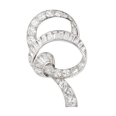 Lot 684 - Platinum and Diamond Bow Clip-Brooch