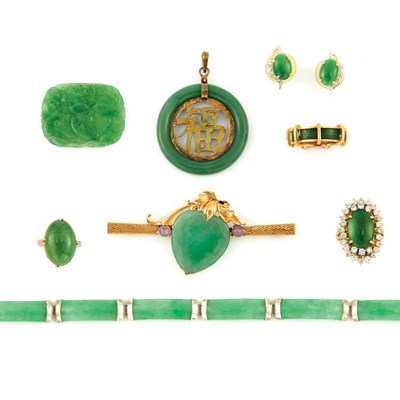 Lot 929 - Group of Jade and Green Stone Jewelry
