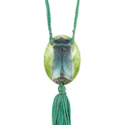 Lot 213 - Art Nouveau Pate de Verre Glass Pendant with Green Cord