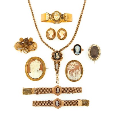 Lot 886 - Group of Antique Gold and Metal Jewelry