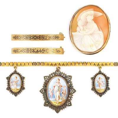 Lot 883 - Group of Antique Gold, Metal and Cameo Jewelry