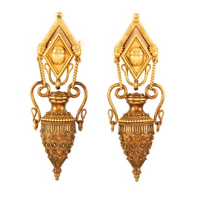 Lot 370 - Pair of Egyptian Revival Gold Pendant-Earrings