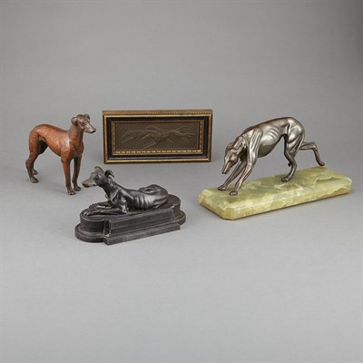 Lot 534 - Group of Three Metal Figures of Hounds;...