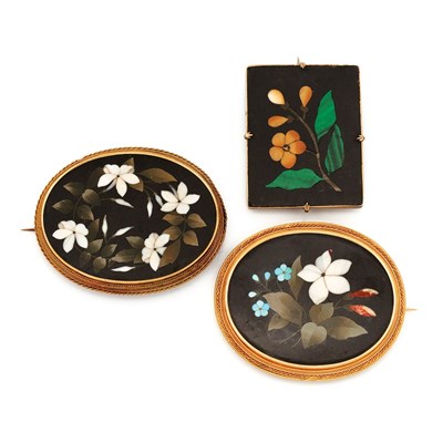 Lot 55 - Three Antique Gold and Pietra Dura Brooches