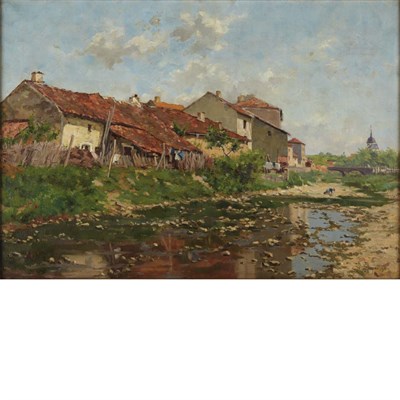 Lot 35 - Albert Depre French, 1861-1937 Along the River'...
