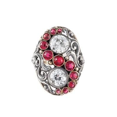 Lot 288 - Antique Silver, Gold, Diamond and Simulated Ruby Ring