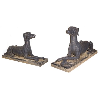 Lot 565 - Pair of Iron Figures of Reclining Dogs Length...