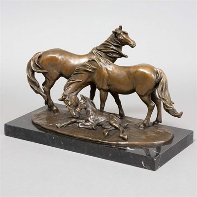 Lot 196 - Bronze Figural Group of Three Horses Length 16...