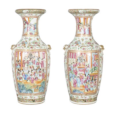 Lot 265 - Pair of Chinese Export Famille Rose Urns Early...