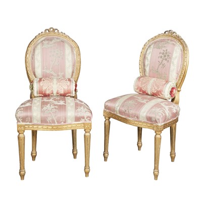 Lot 267 - Pair of Louis XVI Style Giltwood Chaises Each...