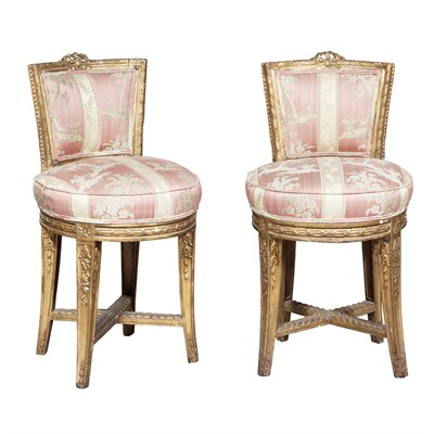 Lot 276 - Pair of Louis XVI Style Giltwood Stools Each...