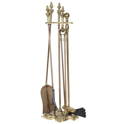 Lot 284 - Set of Brass Fire Tools Comprising a shovel,...