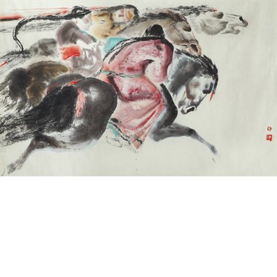Lot 101 - Shanqing Zeng Chinese, b. 1932 Horses with...