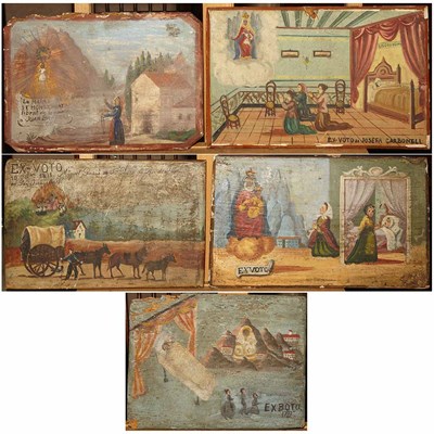 Lot 459 - Group of Five Ex-Voto Painted Plaques