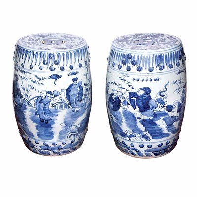 Lot 571 - Pair of Chinese Blue and White Garden Seats...