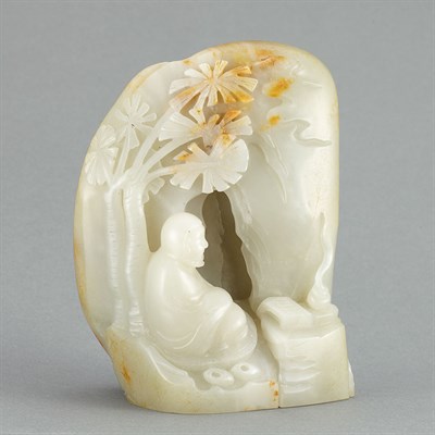 Lot 513 - Chinese Celadon Jade Boulder Carved in relief...