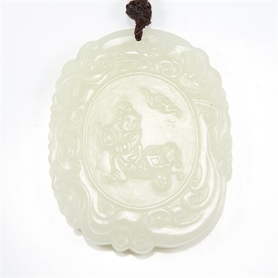 Lot 707 - Chinese White Jade Pendant Of oval form,...