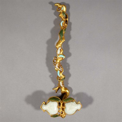 Lot 615 - Chinese Gilt-Bronze and Stone Sceptre Worked...