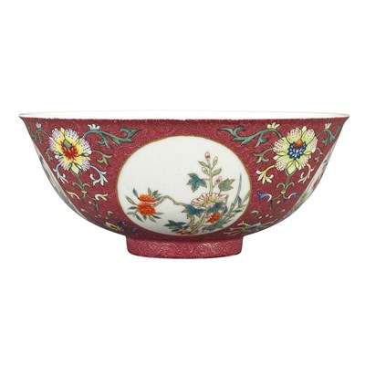 Lot 614 - Chinese Ruby Ground Famille Rose Glazed...