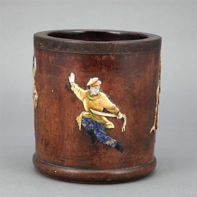 Lot 613 - Chinese Inlaid Huanghuali Brush Pot 19th...