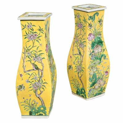 Lot 552 - Pair of Chinese Yellow Ground Porcelain Vases...