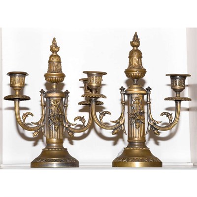 Lot 331 - Pair of Louis XVI Style Two-Light Gilt-Bronze...