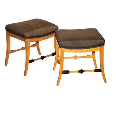 Lot 420 - Pair of Biedermeier Fruitwood Stools Height 17...