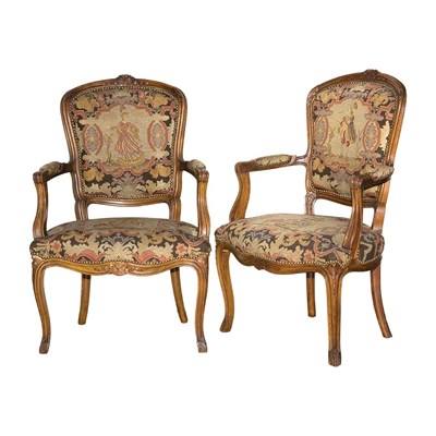 Lot 556 - Pair of Louis XV Style Walnut and Needlepoint...