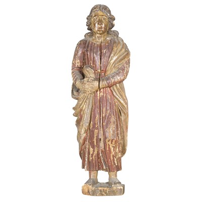 Lot 313 - Continental Polychromed Figure of a Male Saint...