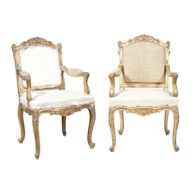 Lot 355 - Pair of Louis XV Style Giltwood Fauteuils a la...