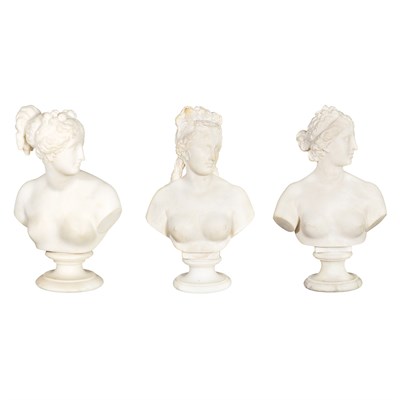 Lot 344 - Three White Marble Busts of Women Height of...