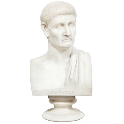 Lot 373 - Marble Bust of Aristotle With a cloak draped...