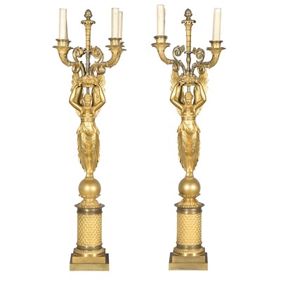 Lot 366 - Pair of Empire Gilt-Bronze Four-Light...