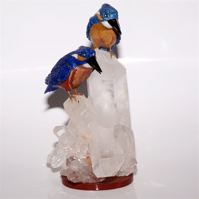 Lot 285A - Group of Lapis Birds Perched on a Crystal...