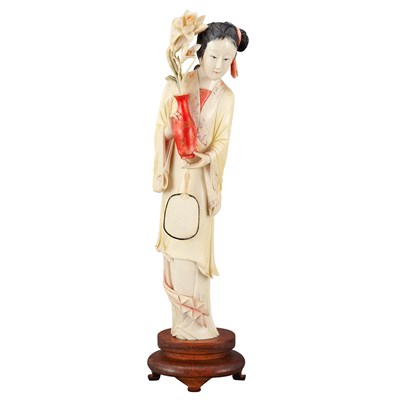 Lot 535 - Chinese Polychrome Painted Ivory Figure of a...