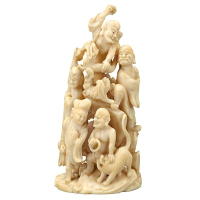 Lot 534 - Chinese Ivory Figural Group of Luohan Early...