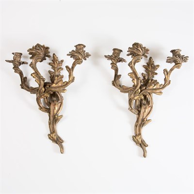 Lot 438 - Pair of Louis XV Style Gilt-Bronze Three-Light...