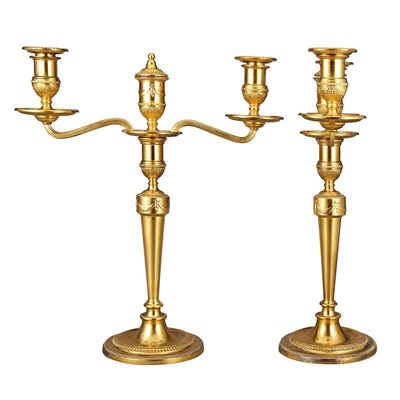 Lot 280 - Pair of Silver Plate Gilt Two-Light Candelabra...