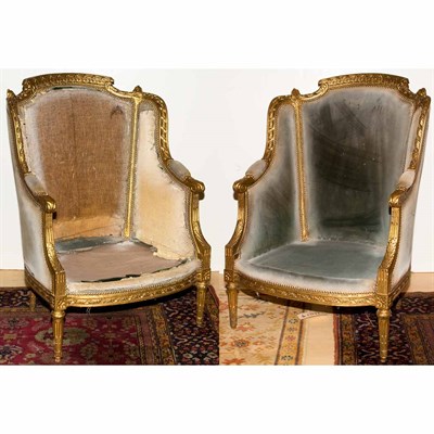 Lot 136 - Pair of Louis XVI Style Gilt-Wood Bergeres