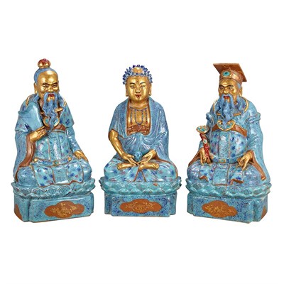 Lot 531 - Three Robin's-Egg Blue and Gilt Buddhist...