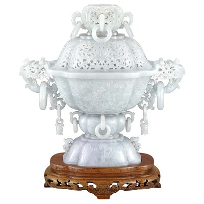 Lot 549 - Jadeite Censer Of quatrefoil shape, carved...