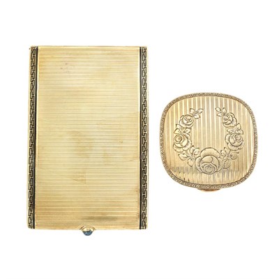 Lot 189 - Gold and Black Enamel Compact and Antique Pill Box