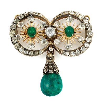 Lot 369 - Silver, Gold, Diamond and Emerald Pendant with Chain